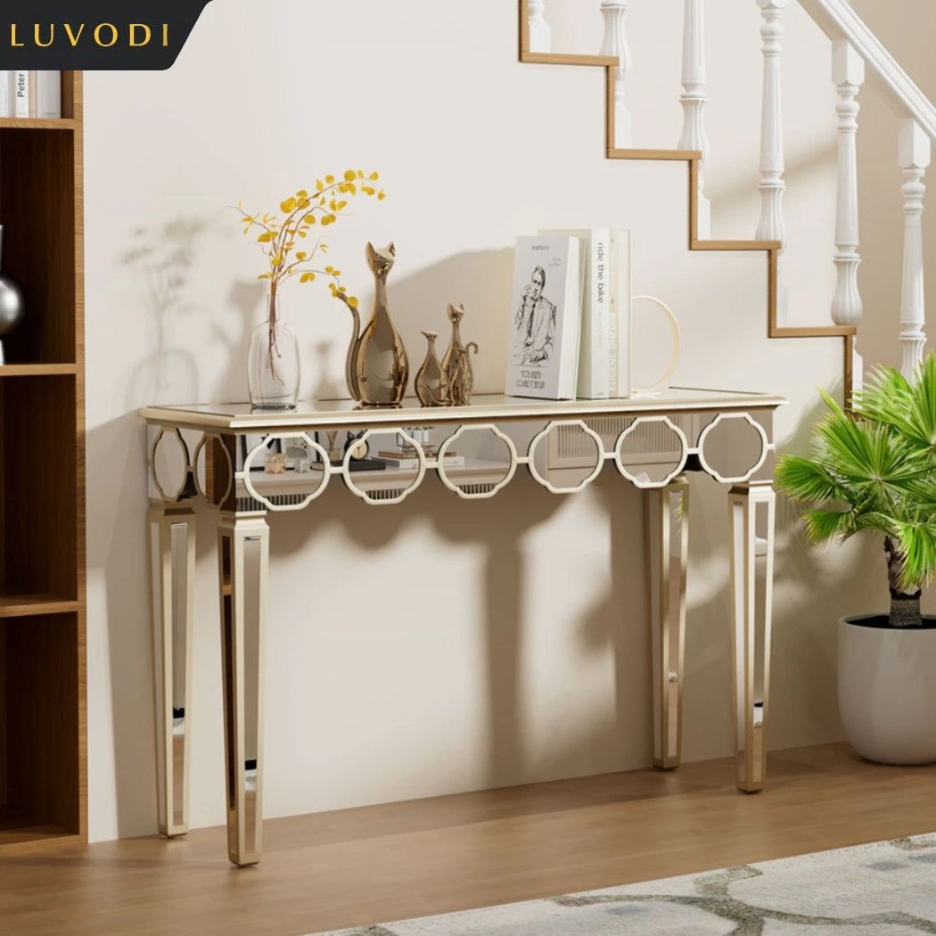 LUVODI Modern Glass Mirror Console Table Crushed Diamond
