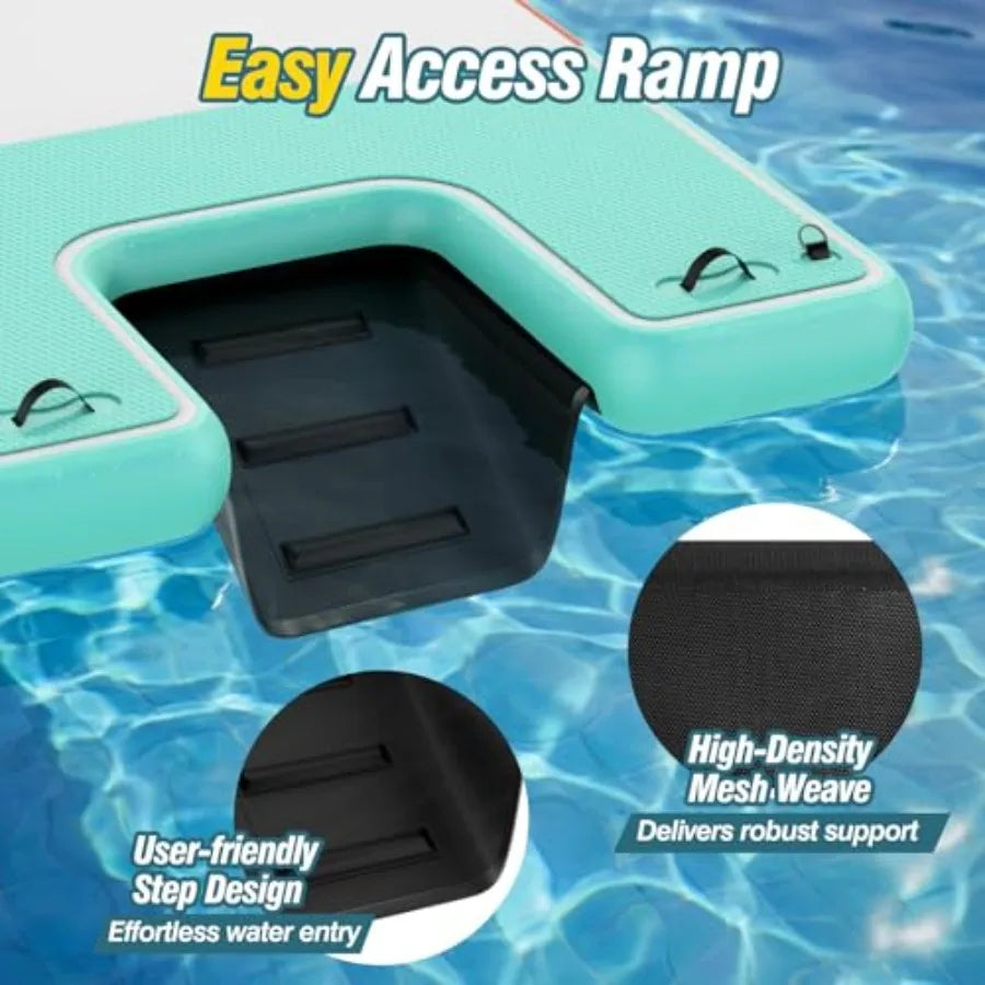 Inflatable Floating Dock With Water Ramp For Lake Pool Family Four To Six People