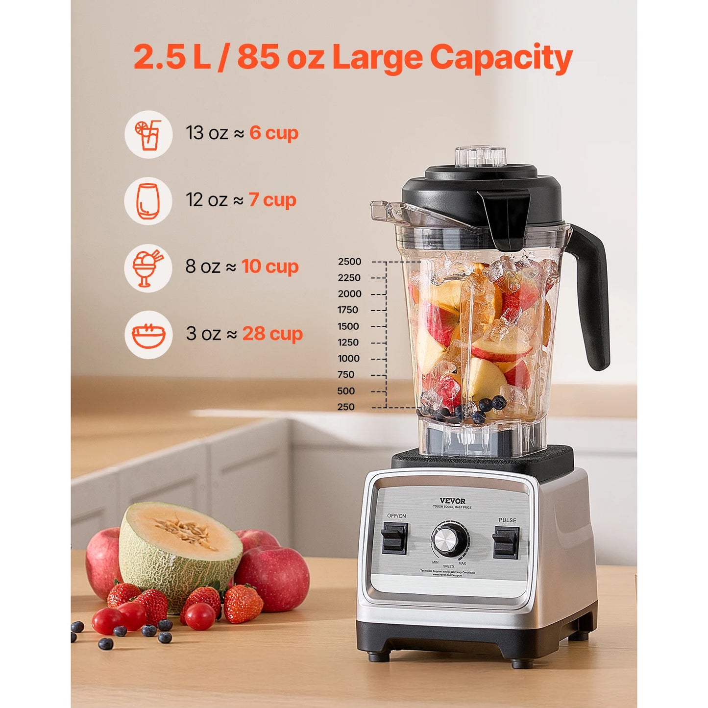 Vevor 1400W Professional Blender for Smoothies Multi-Functional Food Processing Kitchen Appliance