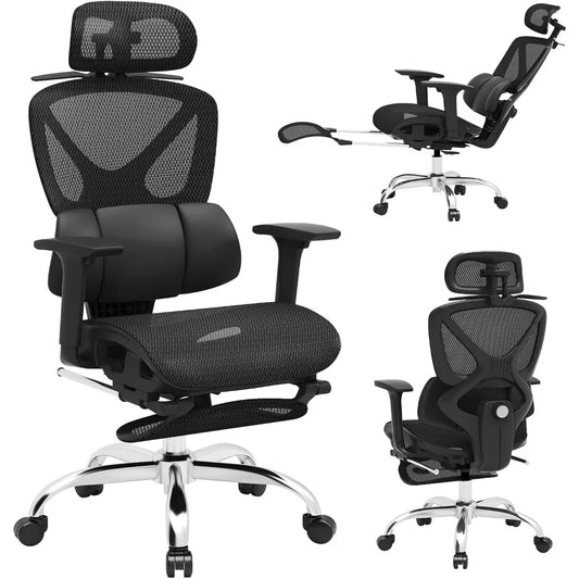 Ergonomic Mesh Office Chair for Home Desk with 3D Headrest and Lumbar Support