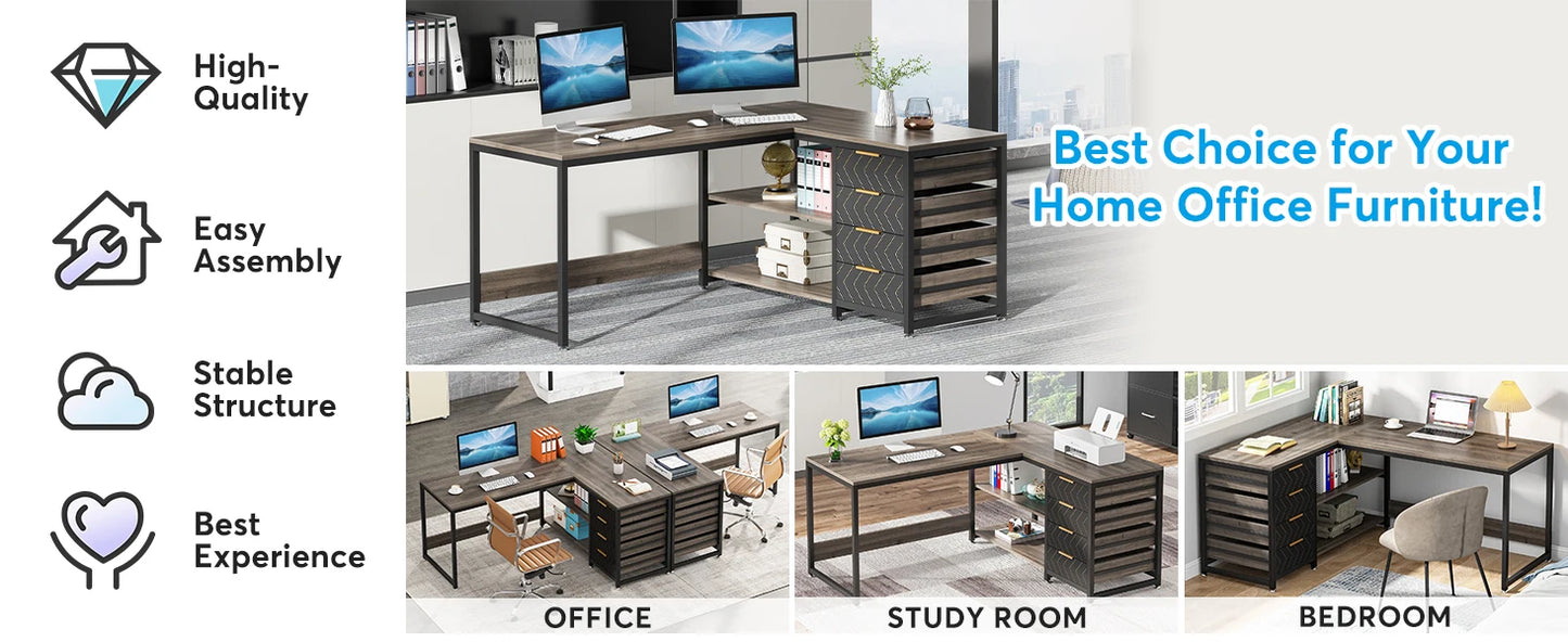 Tribesigns L Shaped Computer Desk With Storage Drawers