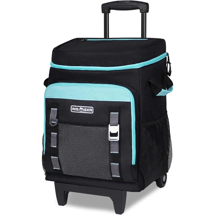 Portable Rolling Cooler 80 Cans 50L Soft Sided Collapsible Trolley Cart