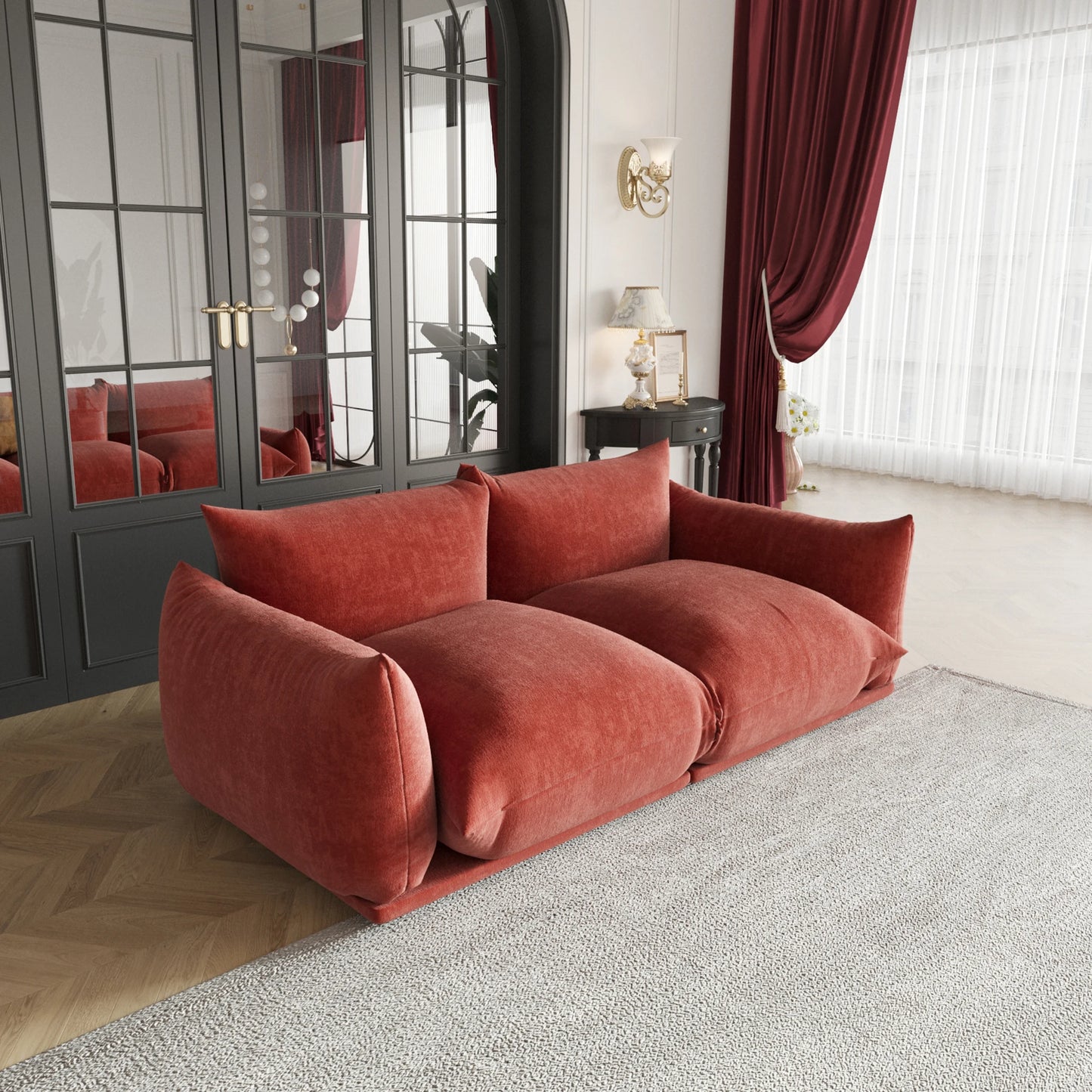 Love Seat Chenille Couch Mid Century Sofa 77 Inch Deep Seat For Small Spaces