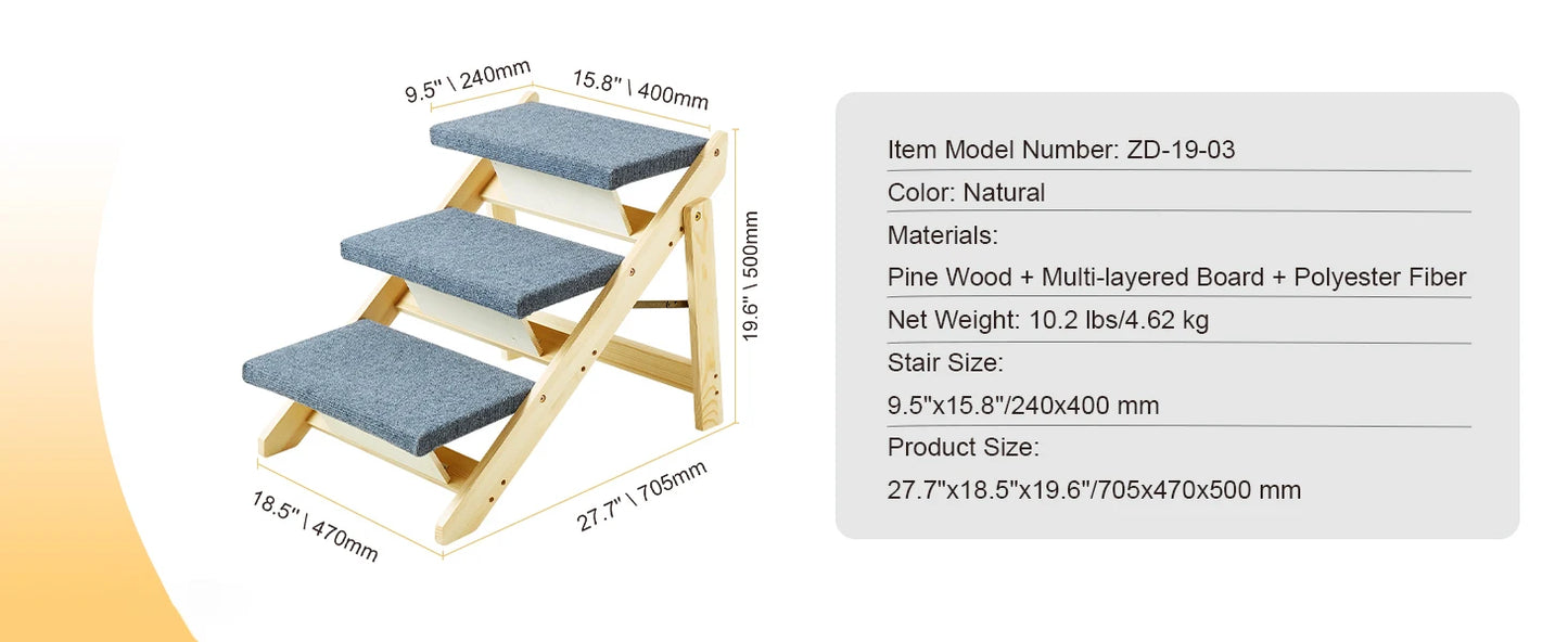 SucceBuy Wooden Pet Steps And Ramp 2-In-1 Foldable Bed Access For Pets