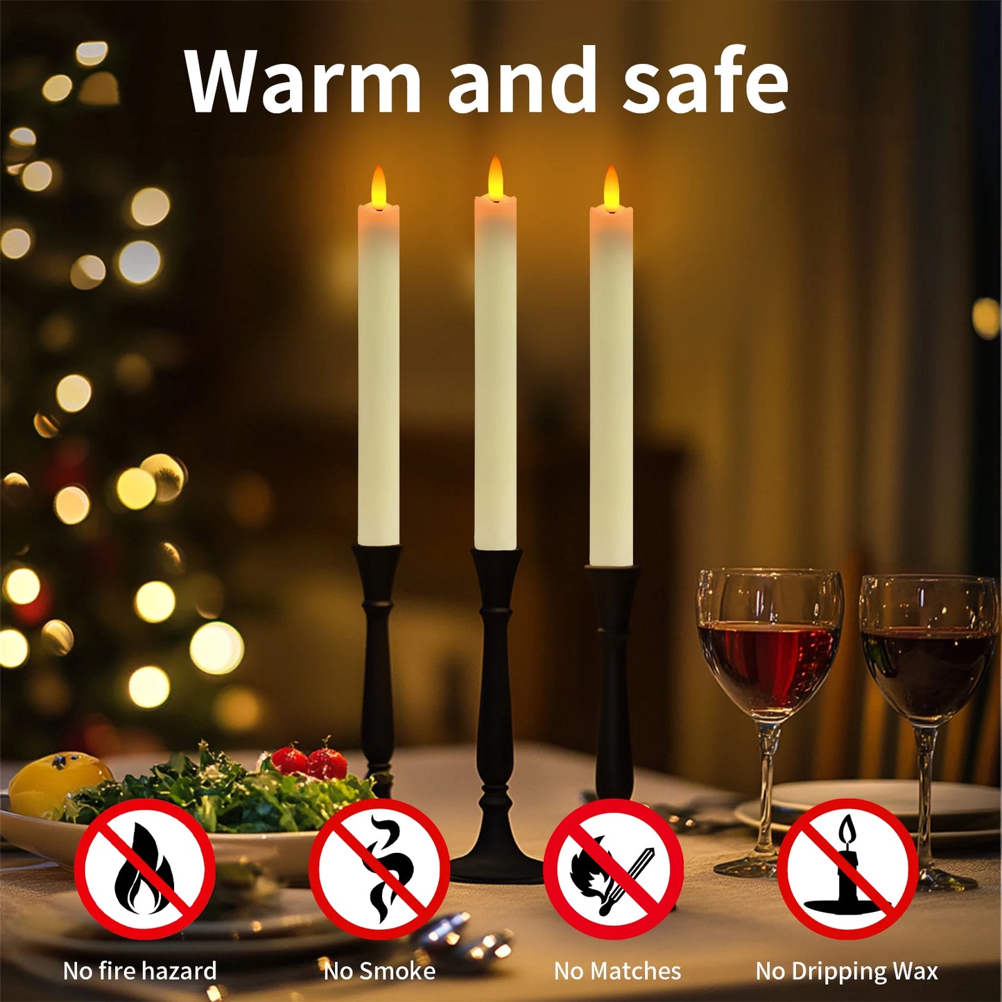 Flickering LED Taper Candles 6 Pack With Remote Flameless