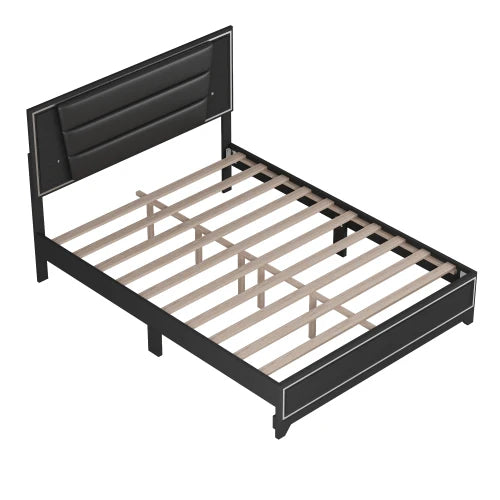 3 Piece Queen Size Upholstered Bed Set With LED Lights Nightstands And Dresser