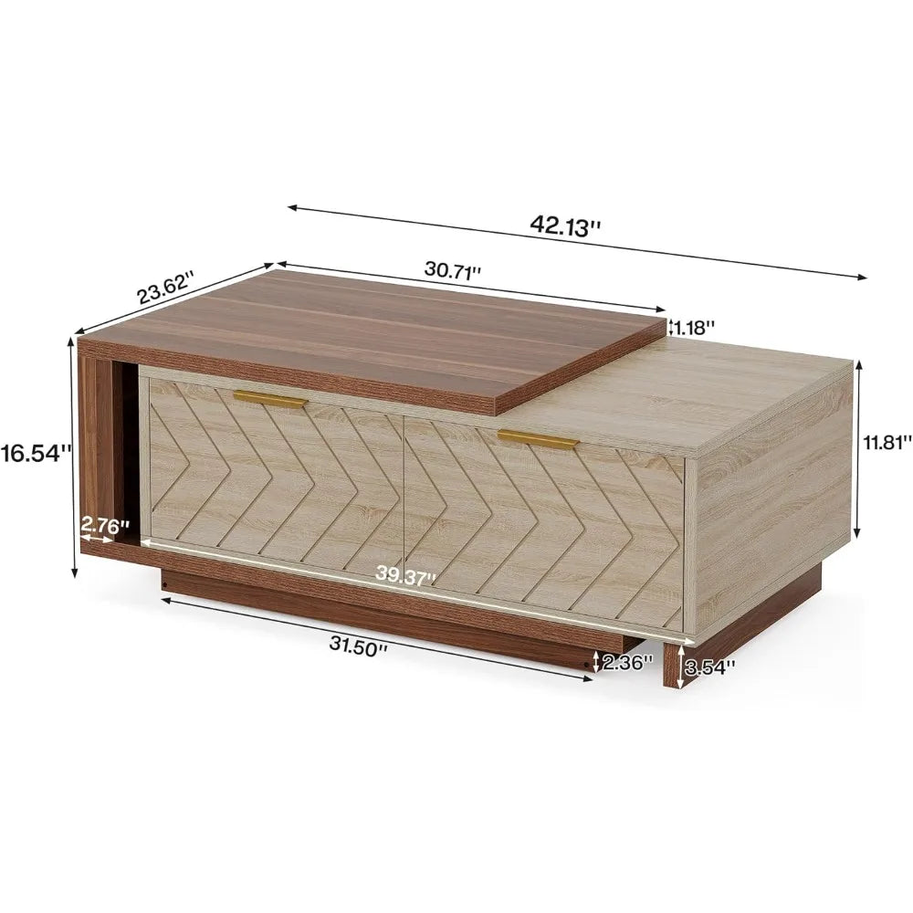 Extendable Coffee Table With 2 Storage Drawers Sliding Top