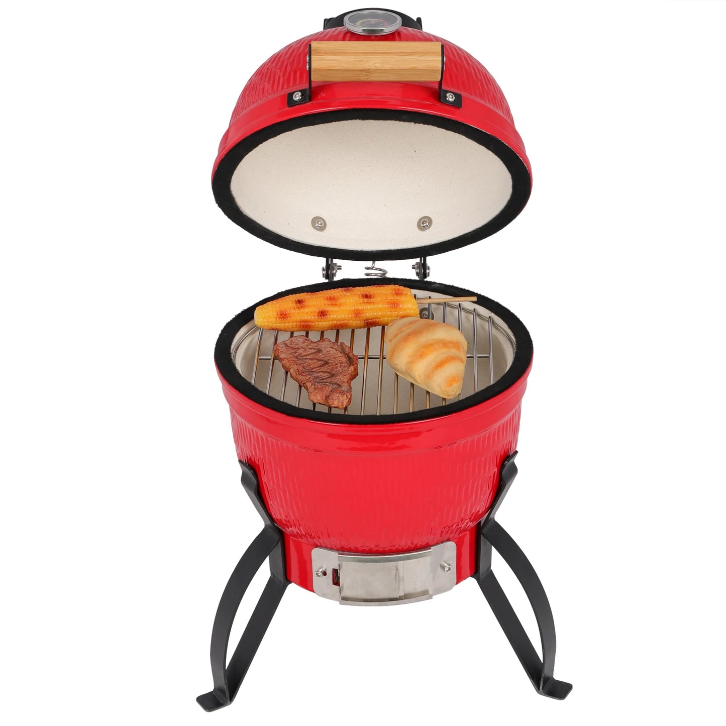 Round Kamado Charcoal Grill 13 Inch Ceramic Asador Orange Outdoor Barbecue