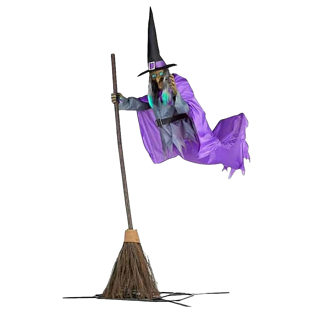 Flying Witch Broom Prop With LED Lights Halloween Decor