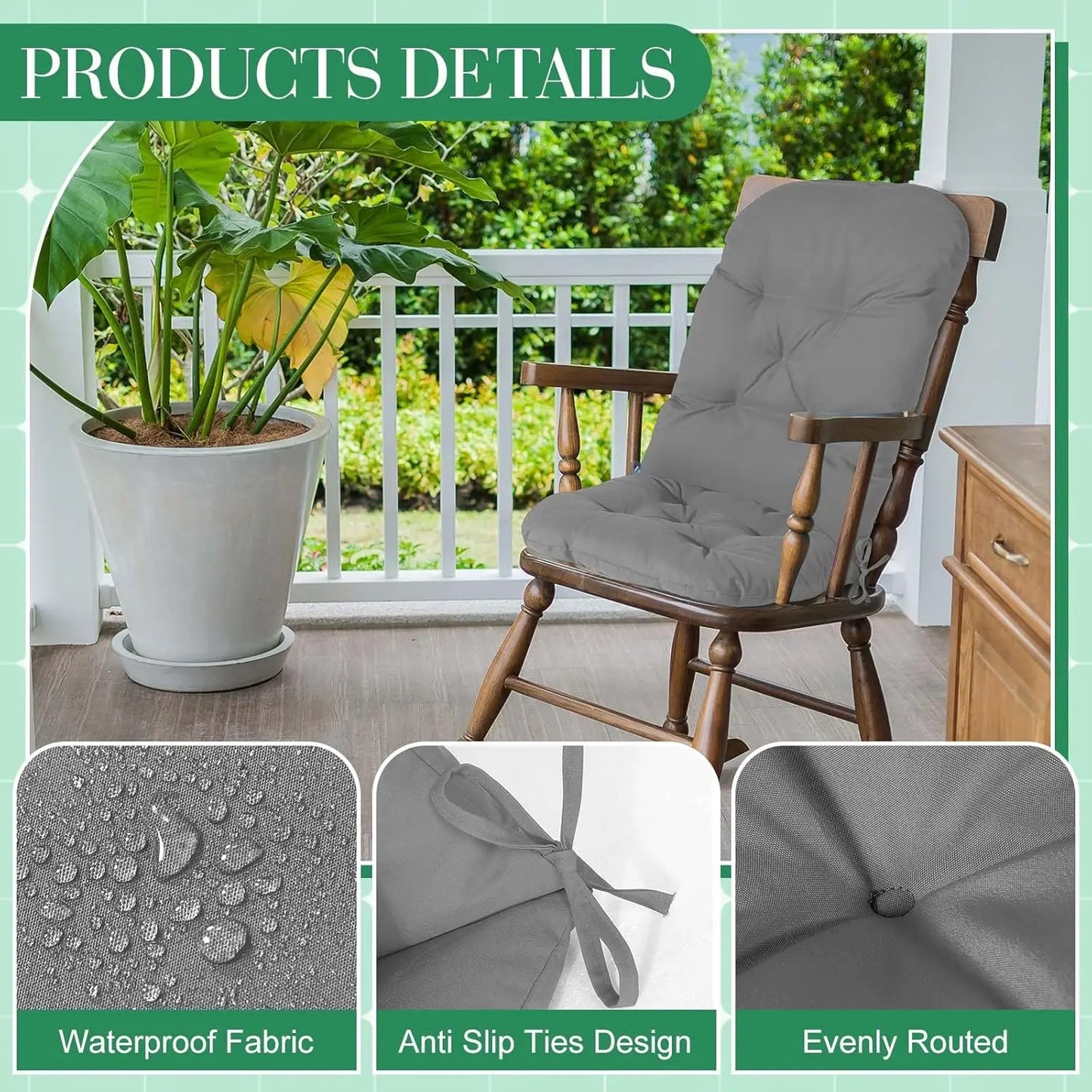 4 Set Outdoor High Back Chair Cushions 47 x 20 Inch Waterproof Fade Resistant Comfort Replacement Seat