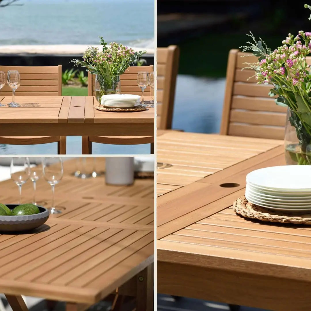 Franklin 11 Piece Rectangular Extendable Patio Dining Set Teak Finish Outdoor