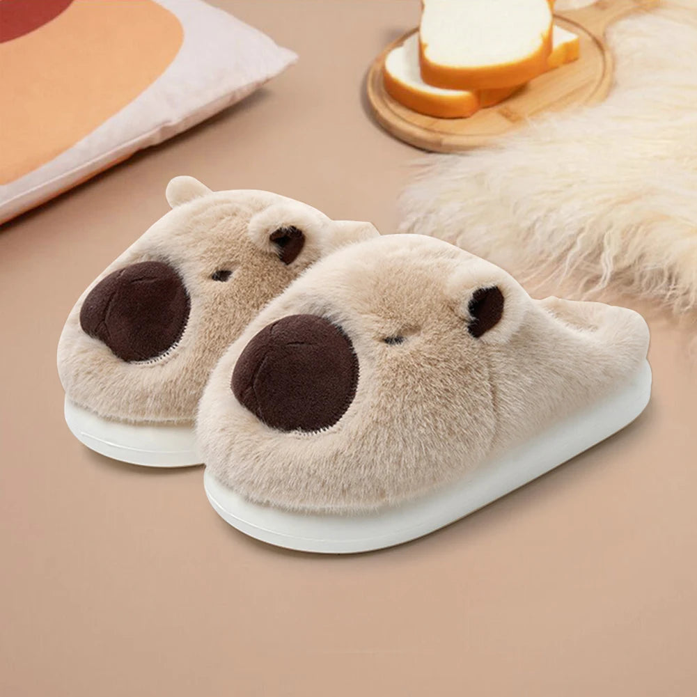 Plush Capybara Slippers Closed Toe Thermal Home Slippers For Men Women Non Slip
