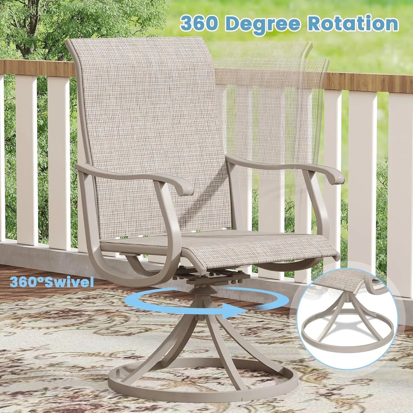 Patio Swivel Dining Chairs Set Of 6 Breathable Textilene Fabric All Weather