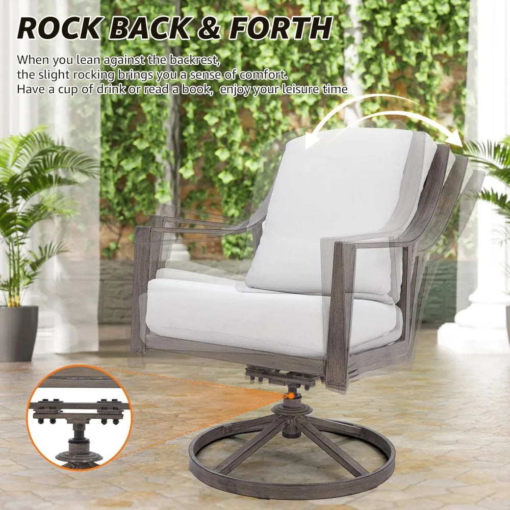 5 Piece Outdoor Patio Dining Set With Swivel Chairs And Round 38 Inch Table