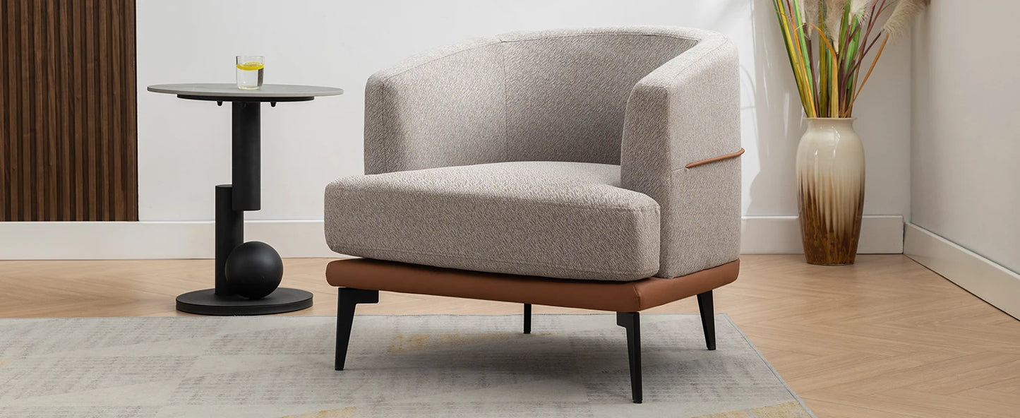 Two Tone Barrel Chair Mustard Green Linen and PU Leather