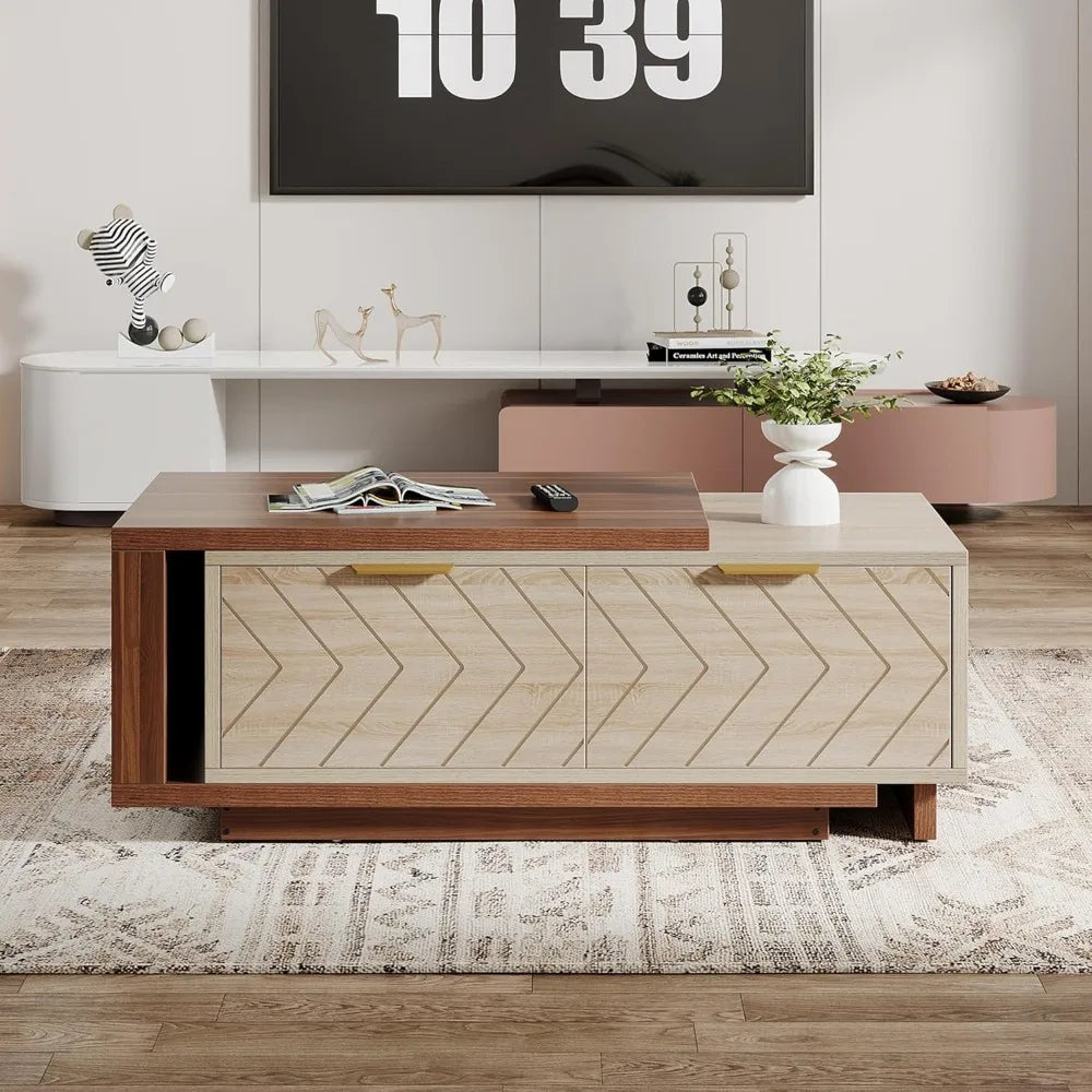 Extendable Coffee Table With 2 Storage Drawers Sliding Top