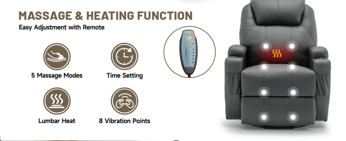 Recliner Chair With Massage And Heat 360 Degree Swivel Cup Holder Remote