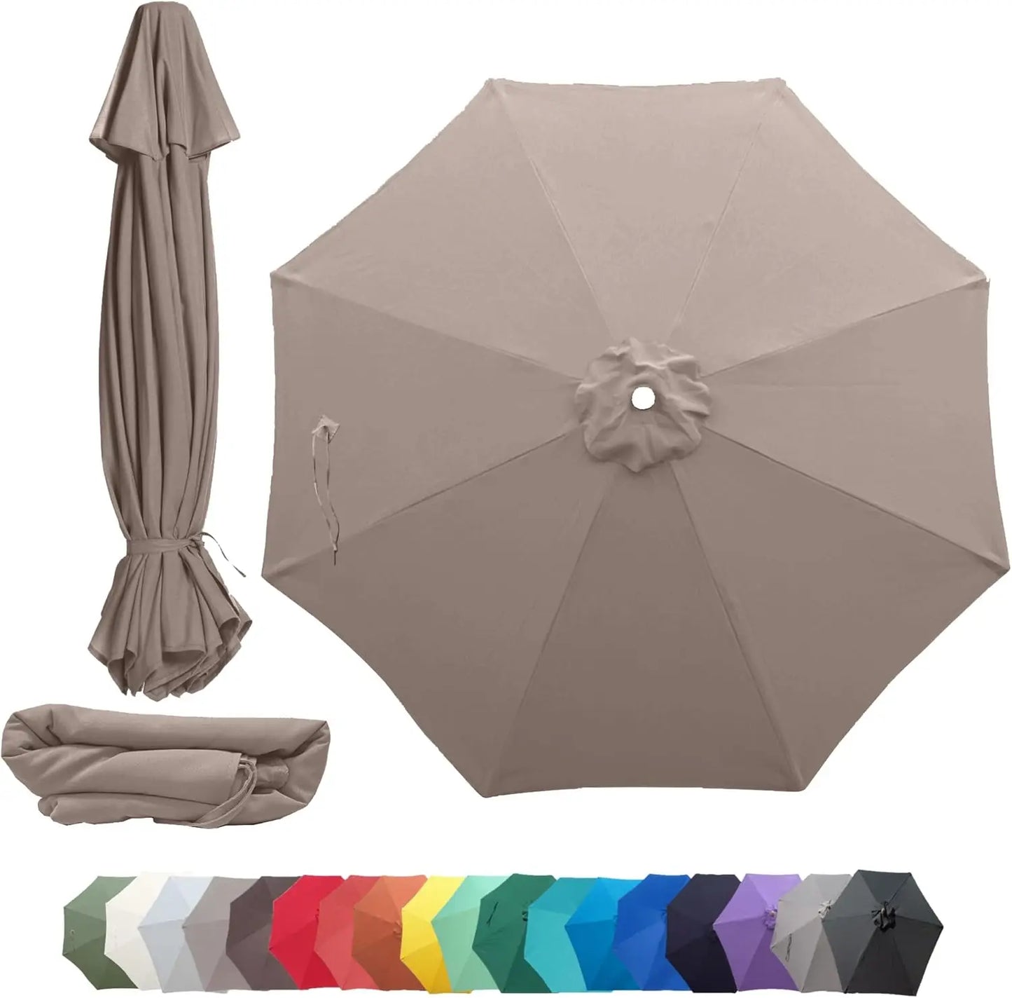 9ft Market Umbrella Replacement Canopy Taupe 8 Ribs 300D UV Protective Fabric