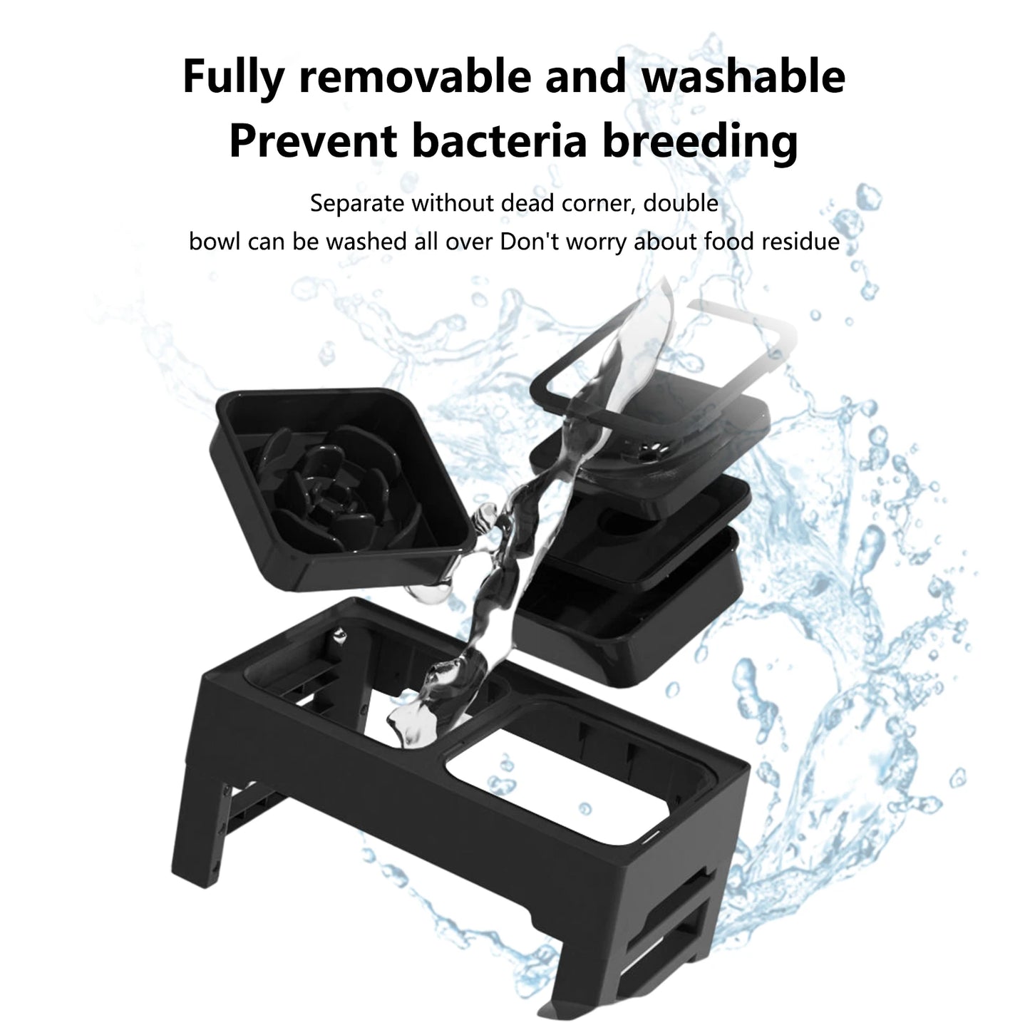3 In 1 Stainless Steel Slow Feed Water Bowl Adjustable Height For Dogs And Cats