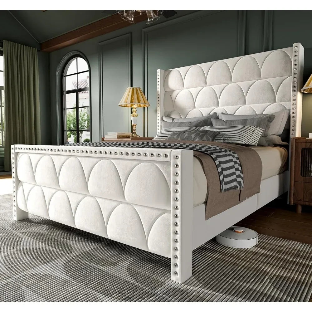 Silent Velvet Wingback Platform Bed Frame 56 Headboard