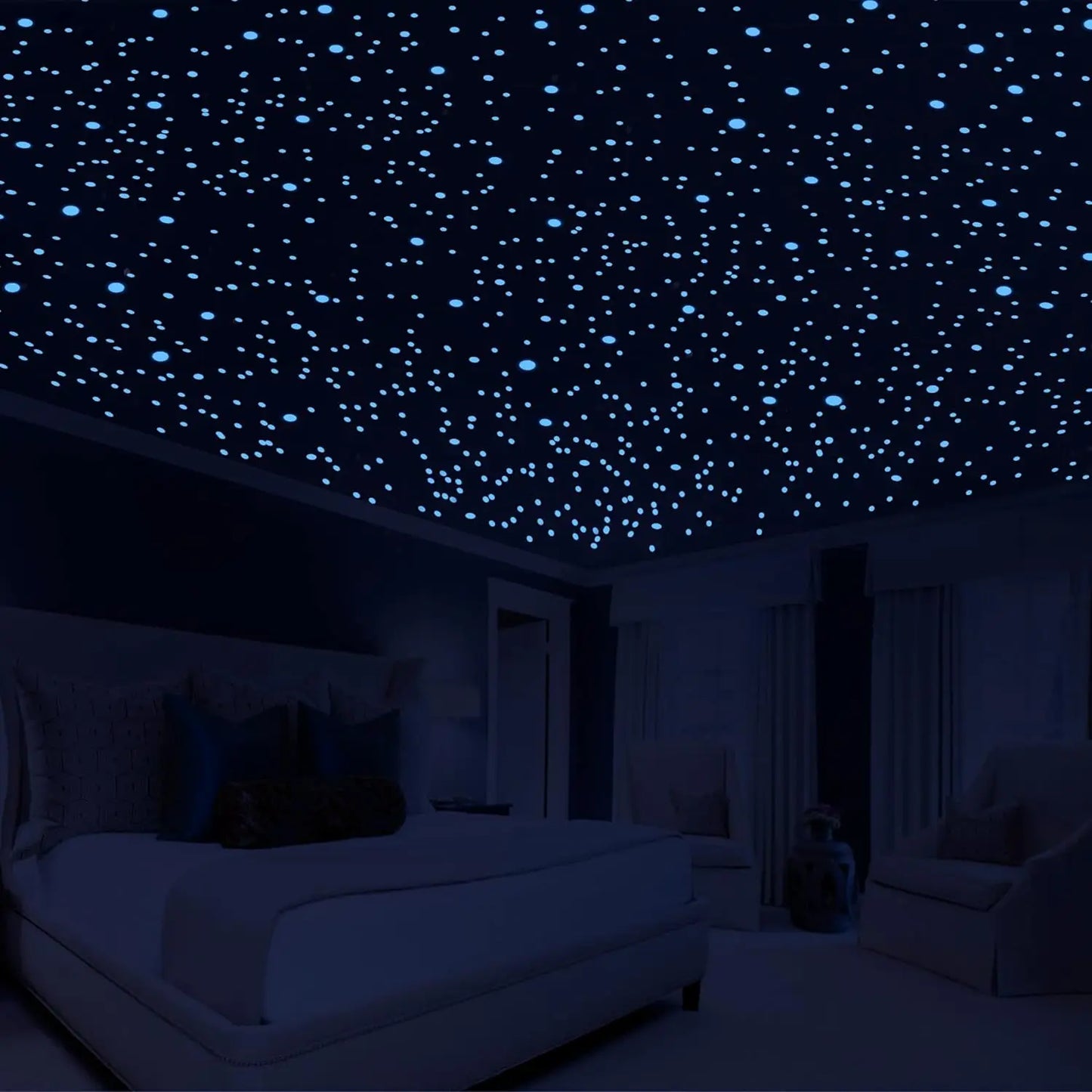 808 Pack Glow in The Dark Stars for Ceiling Glowing Wall Decals Decor Stickers Green and Sky Blue