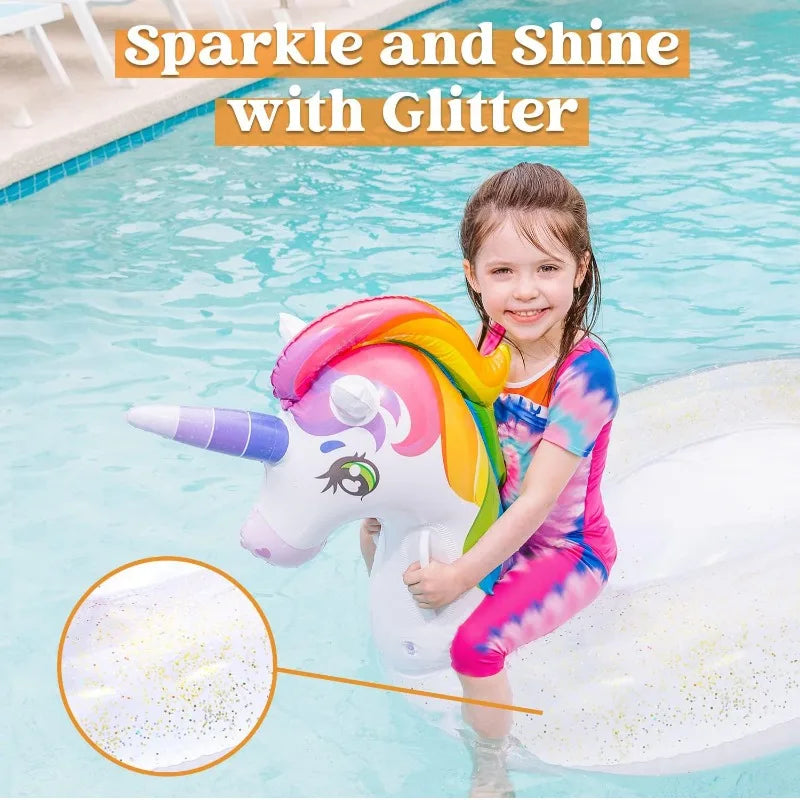 Joyfy Rainbow Unicorn Pool Float Inflatable Floaty With Glitter