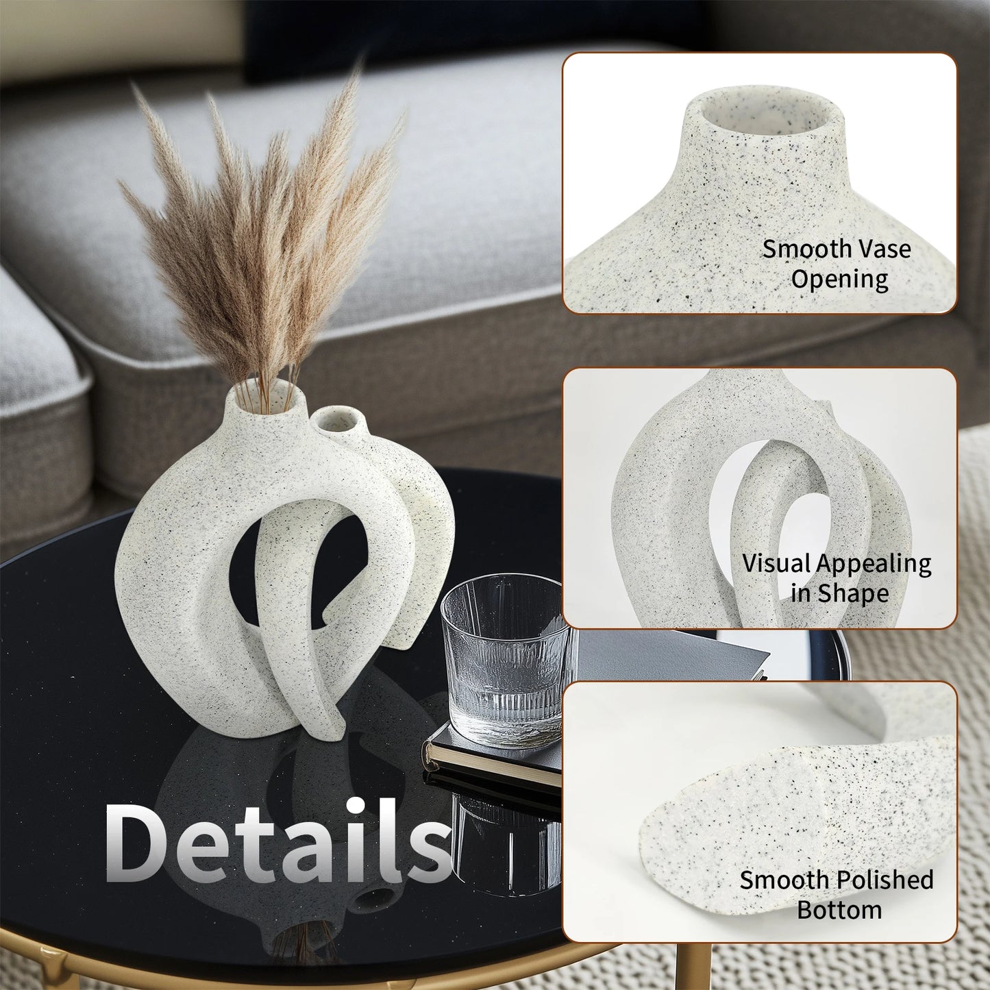 Set of 2 Decorative Hollow Vases Table Centerpiece Flower Vase Modern Resin Design