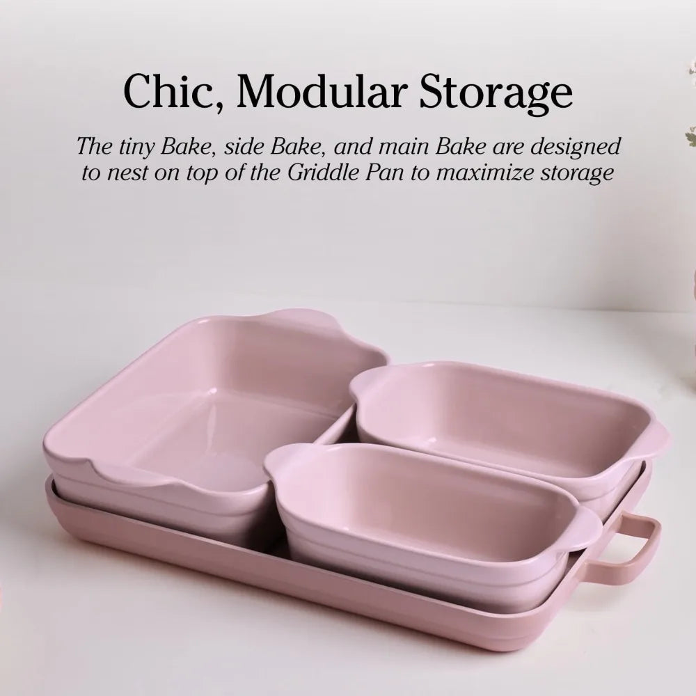 Bakeware Set 5 Piece Nonstick Toxin Free Ceramic Cast Aluminum Set with Oven Pan Bakers and Oven Mat