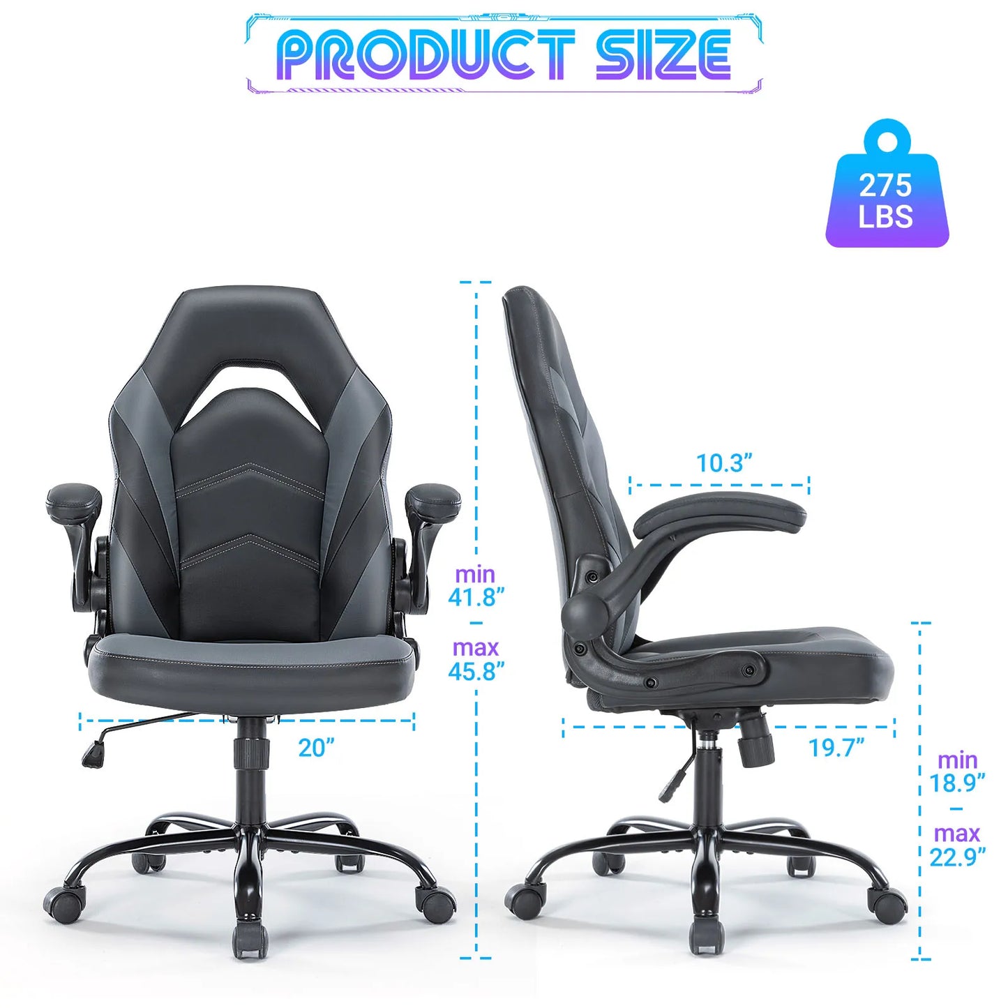 Ergonomic PU Leather Gaming Chair With Adjustable Flip Up Armrests For Office