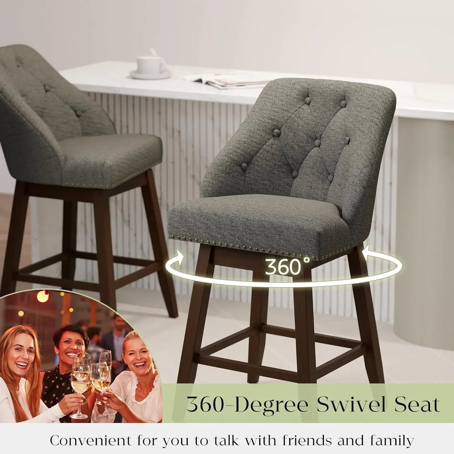 Modern Swivel Bar Stools Tufted Back 26 Inch Counter Height