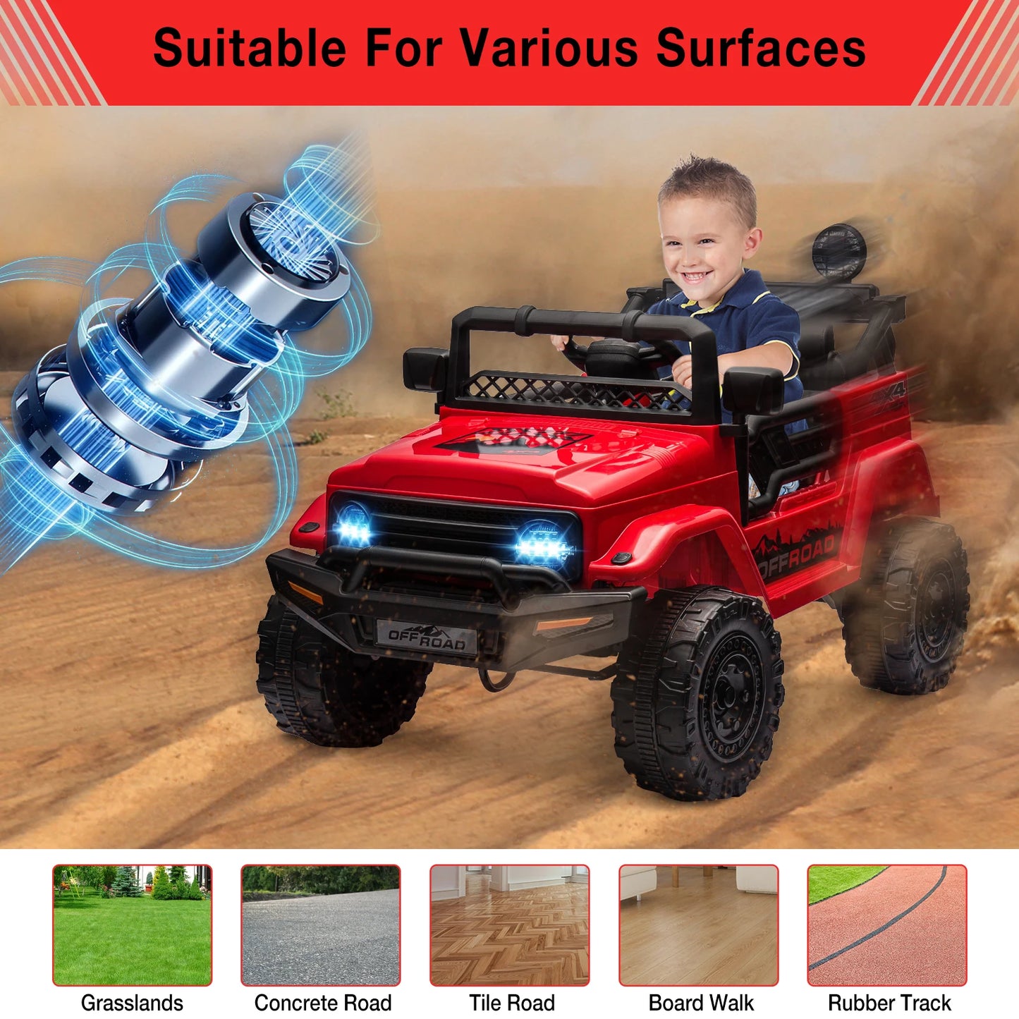12V Kids Ride On Truck With Remote Control Bluetooth Lights