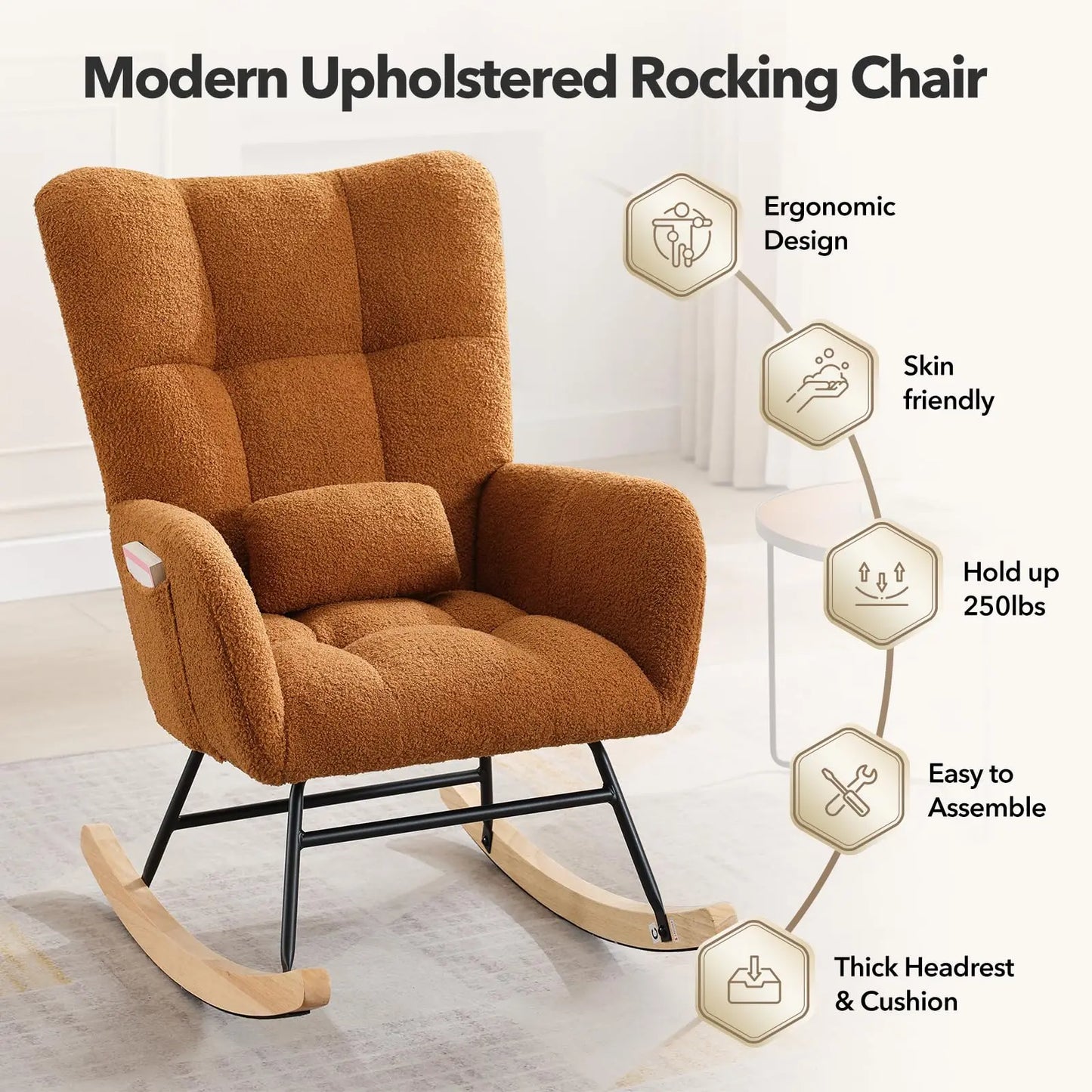 Nursery Rocking Chair Teddy Padded Seat Glider Rocker