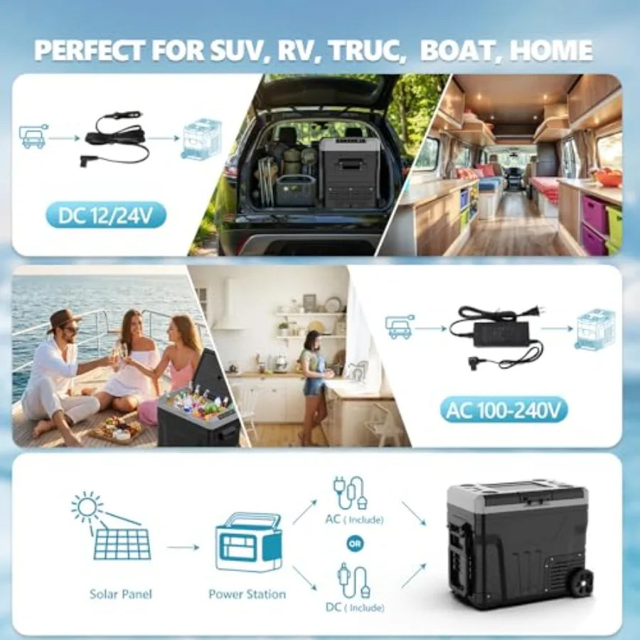 12V Car Refrigerator 53 Quart 50L Dual Zone Portable Fridge 12V 24V DC