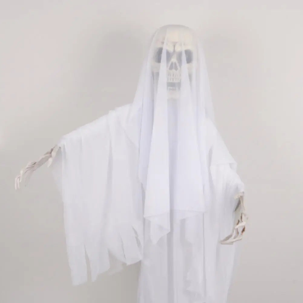 Life Size Animatronic Bride Decoration Halloween Ghost Bride Ornament with Sound Battery Operated Skeleton for Haunted House