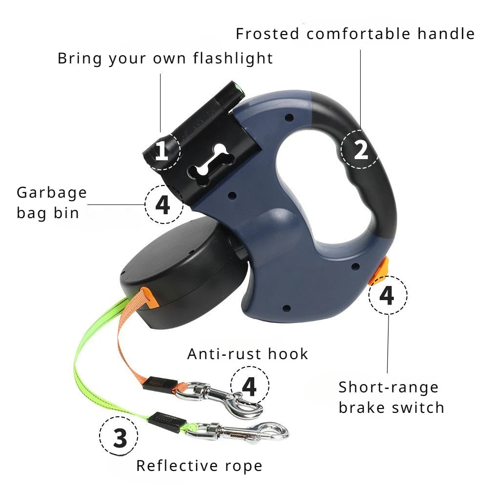 Automatic Retractable Two End Dog Leash With Flashlight 10ft