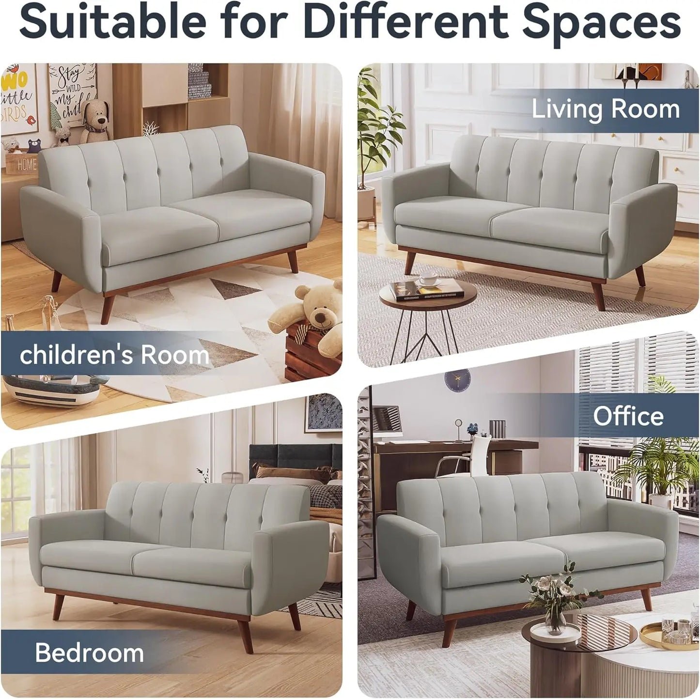 Hcore 66 Inch Loveseat Sofa Mid Century Modern Linen Living Room Couch