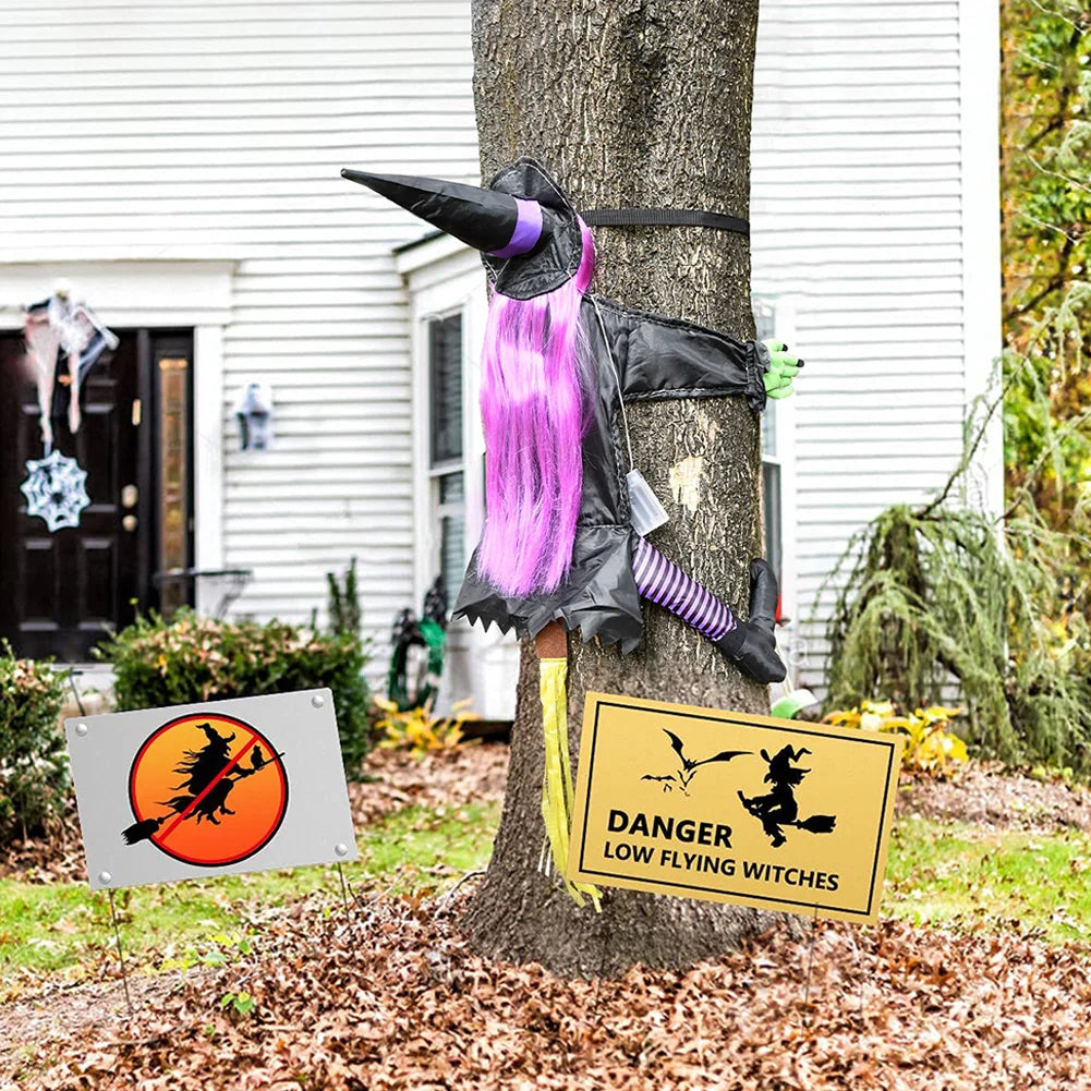 Halloween Crashing Witch Into Tree Outdoor Decoration With Light Flying Witch Lawn Patio Garden Decor