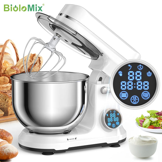 BioloMix Kitchen Food Stand Mixer 1200W 11 Speeds DC Motor Digital OLED Screen Electric Food Mixer with Dough Hook and Whisk
