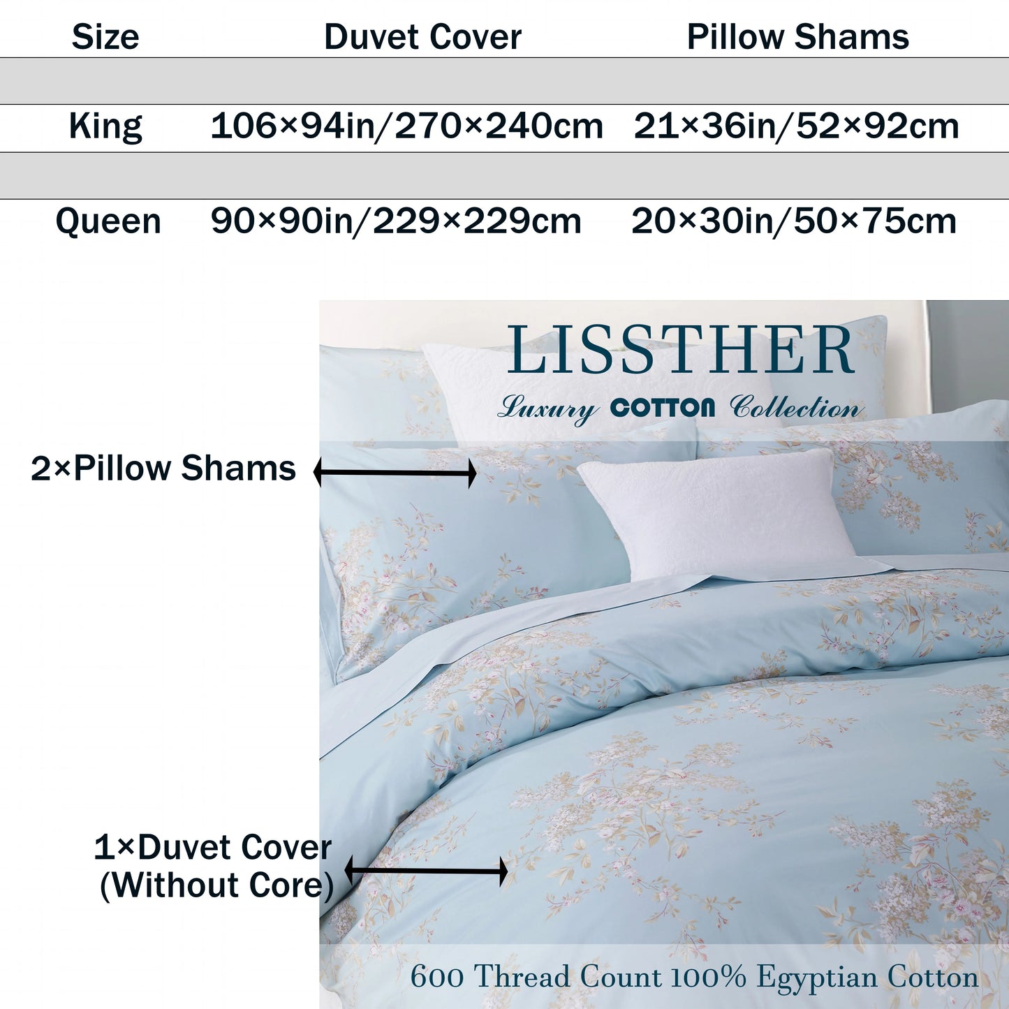 600TC Egyptian Cotton Duvet Cover Set Vintage Blue Tassel