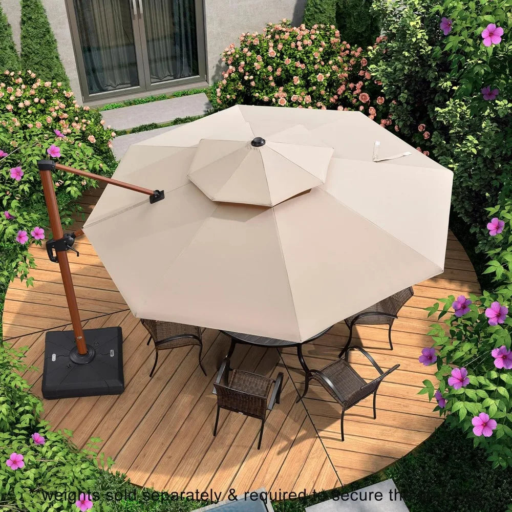 11ft Patio Round Cantilever Umbrella Windproof Offset Heavy Duty For Garden