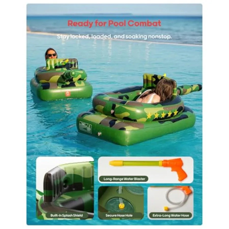 Inflatable Tank Pool Float For Adults Ride On Camouflage Float With Water Cannon