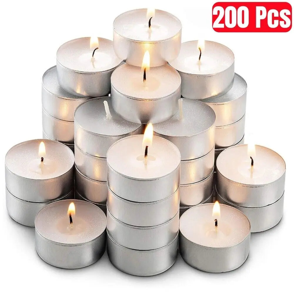 200 Pack Dripless White Unscented Tea Light Candles 4 Hr
