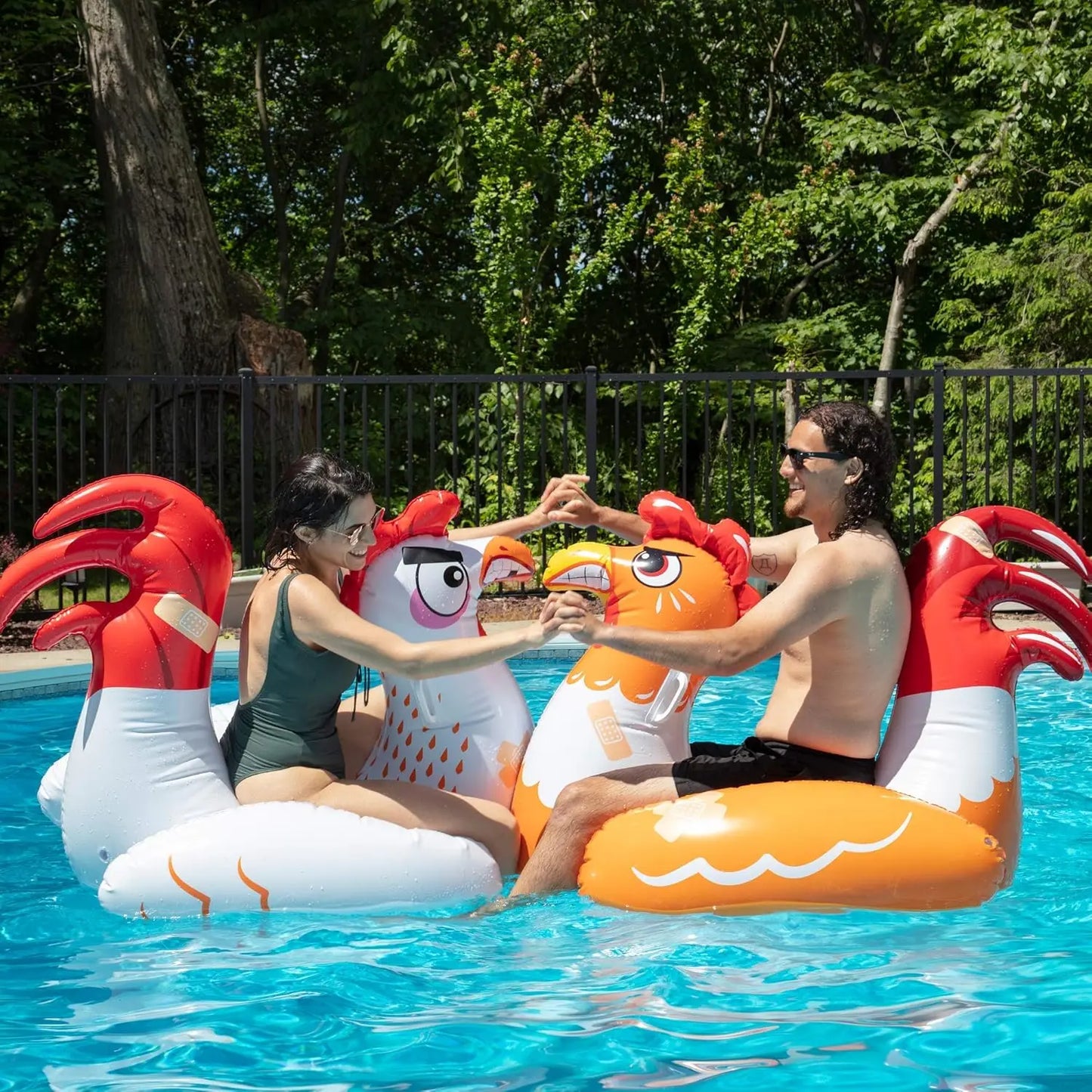 Inflatable Chicken Fight Pool Game Two Giant Ride Ons for Outdoor Summer Fun