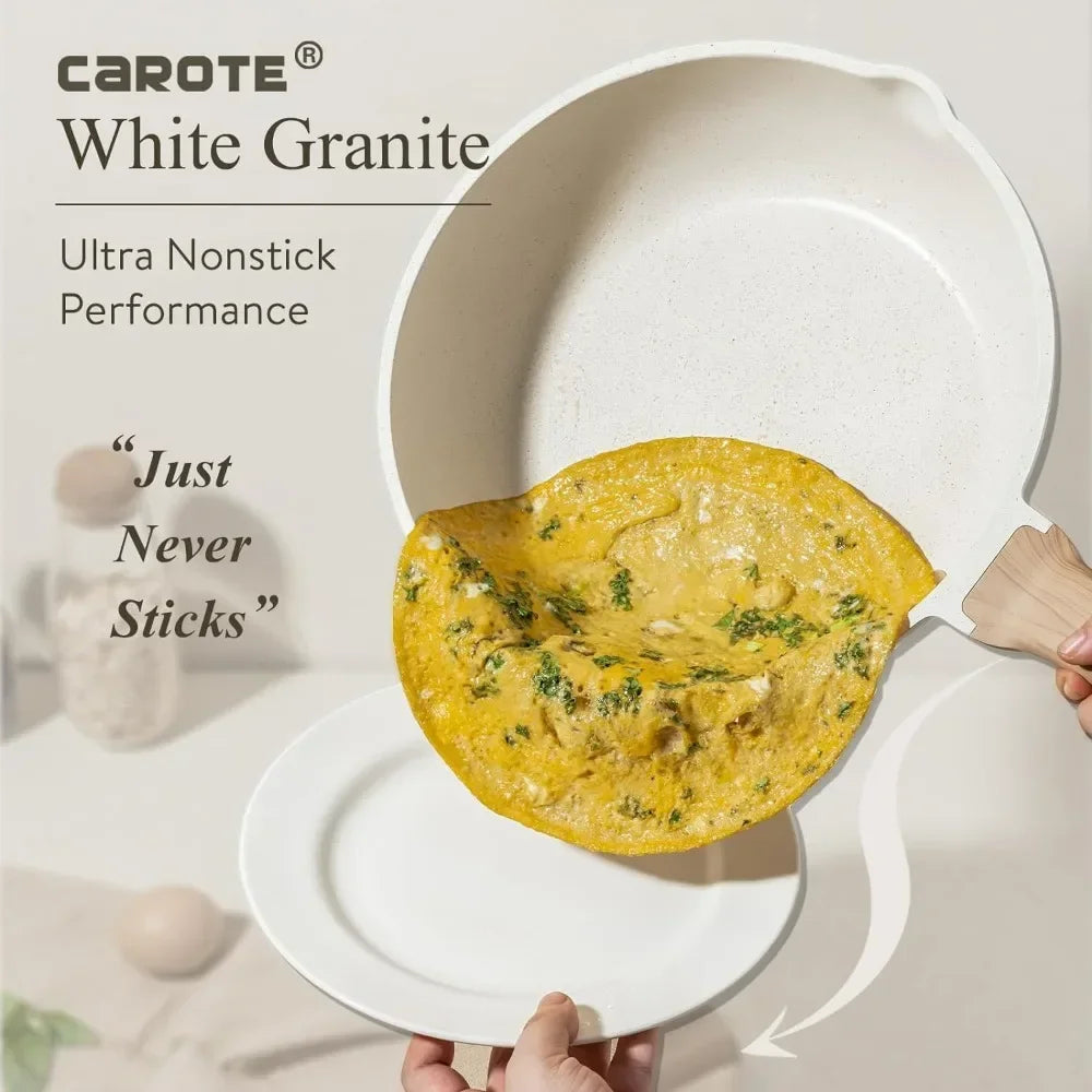 21 Pcs Pots and Pans Set Nonstick Cookware Sets White Granite Induction Cookware Non Stick Cooking Set with Frying Pans
