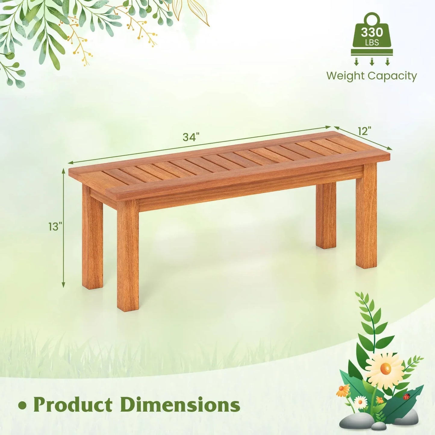 Two Person Outdoor Backless Bench With Slatted Seat Rustic Wooden Entryway Bench