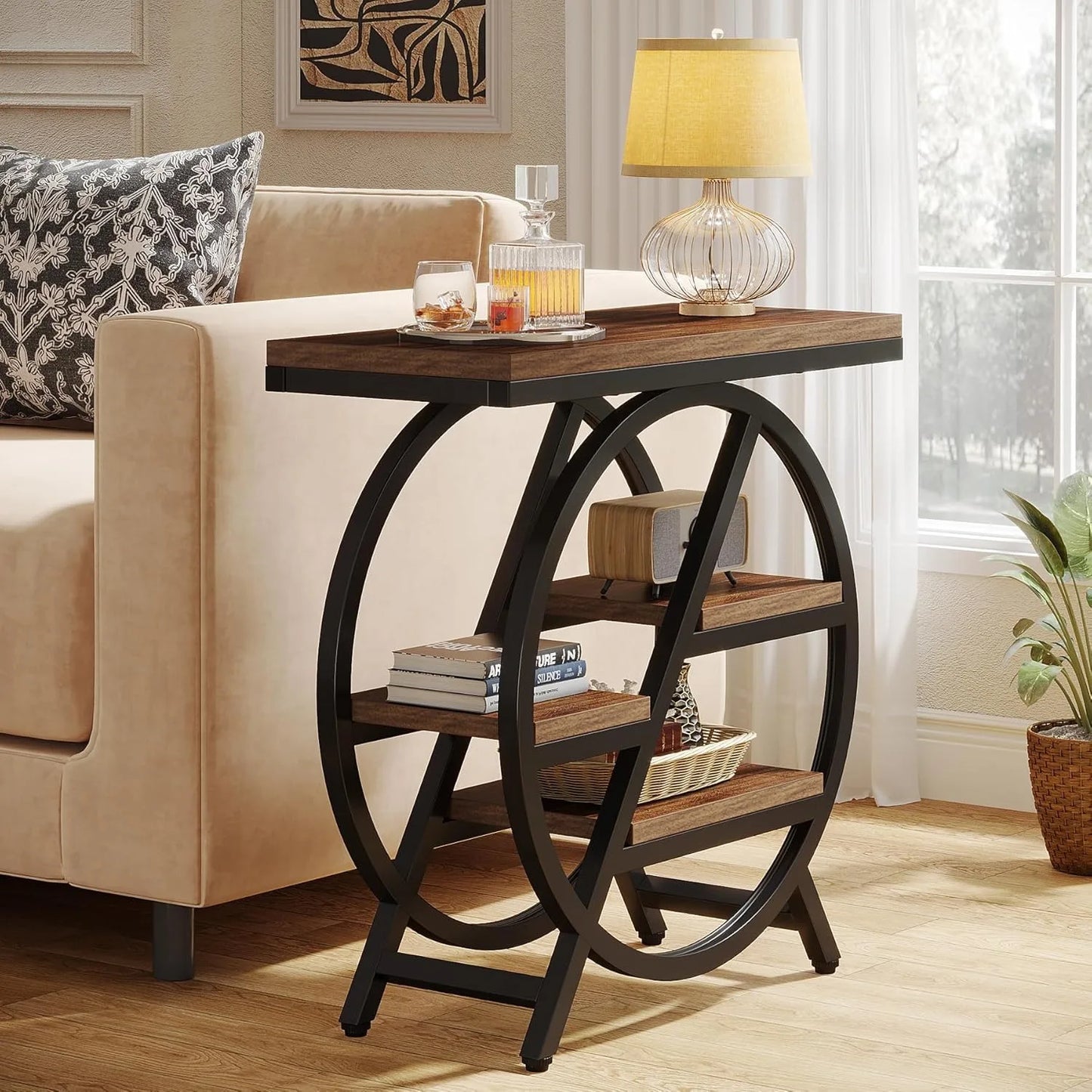 3 Tier Narrow Side Table With Storage Geometric Metal Frame