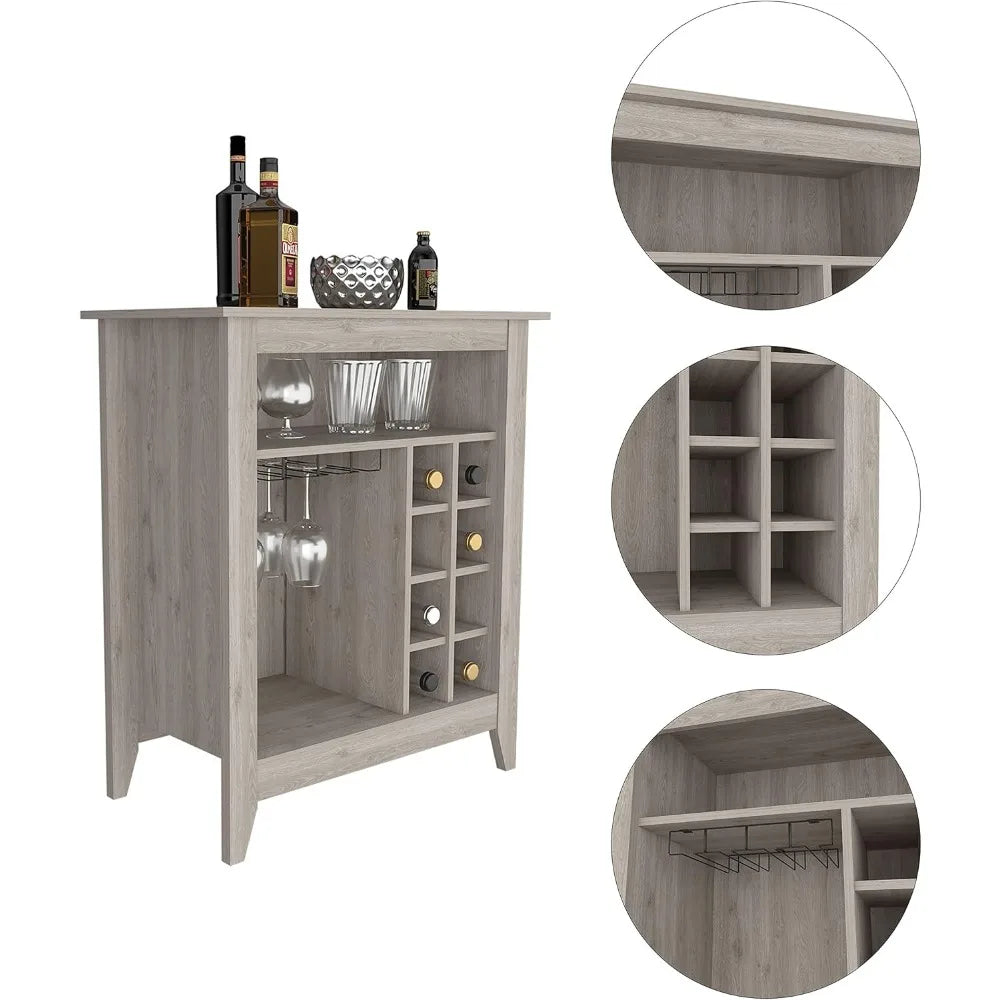 Light Gray Bar Cabinet With Six Built In Wine Racks