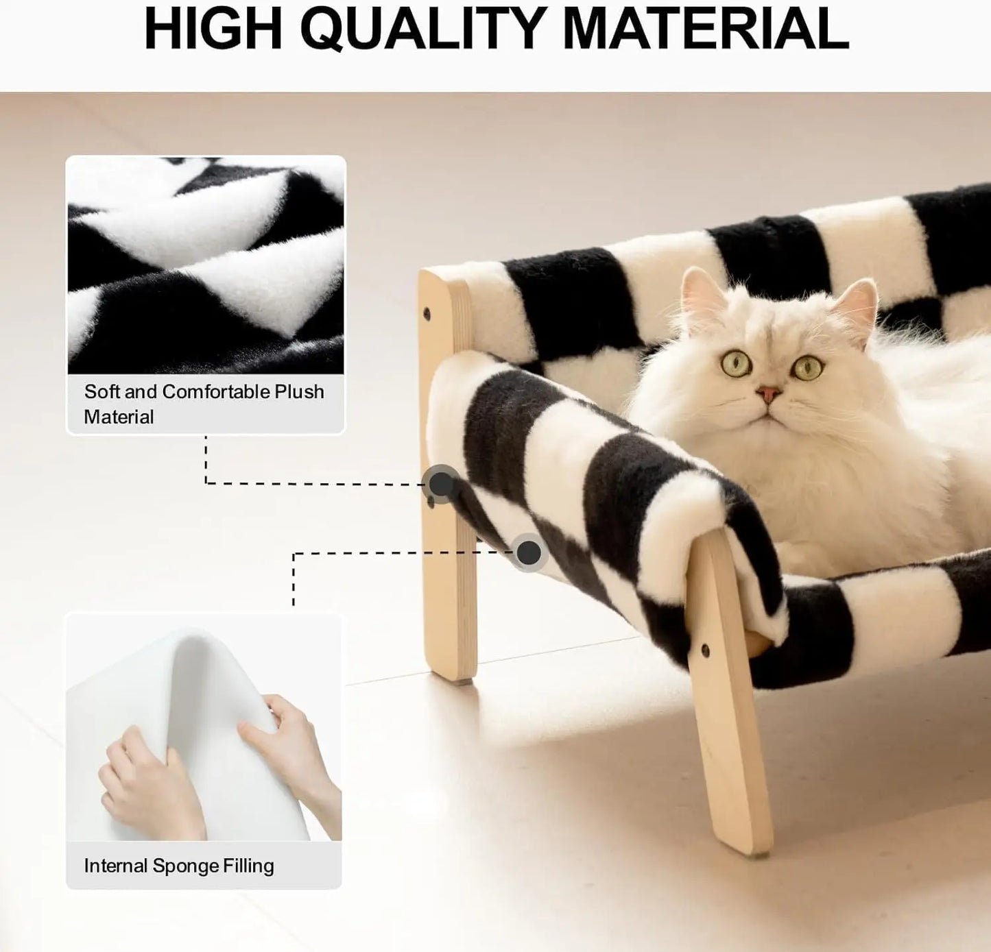 Mewoofun Elevated Wooden Cat Couch Bed With Removable Cover