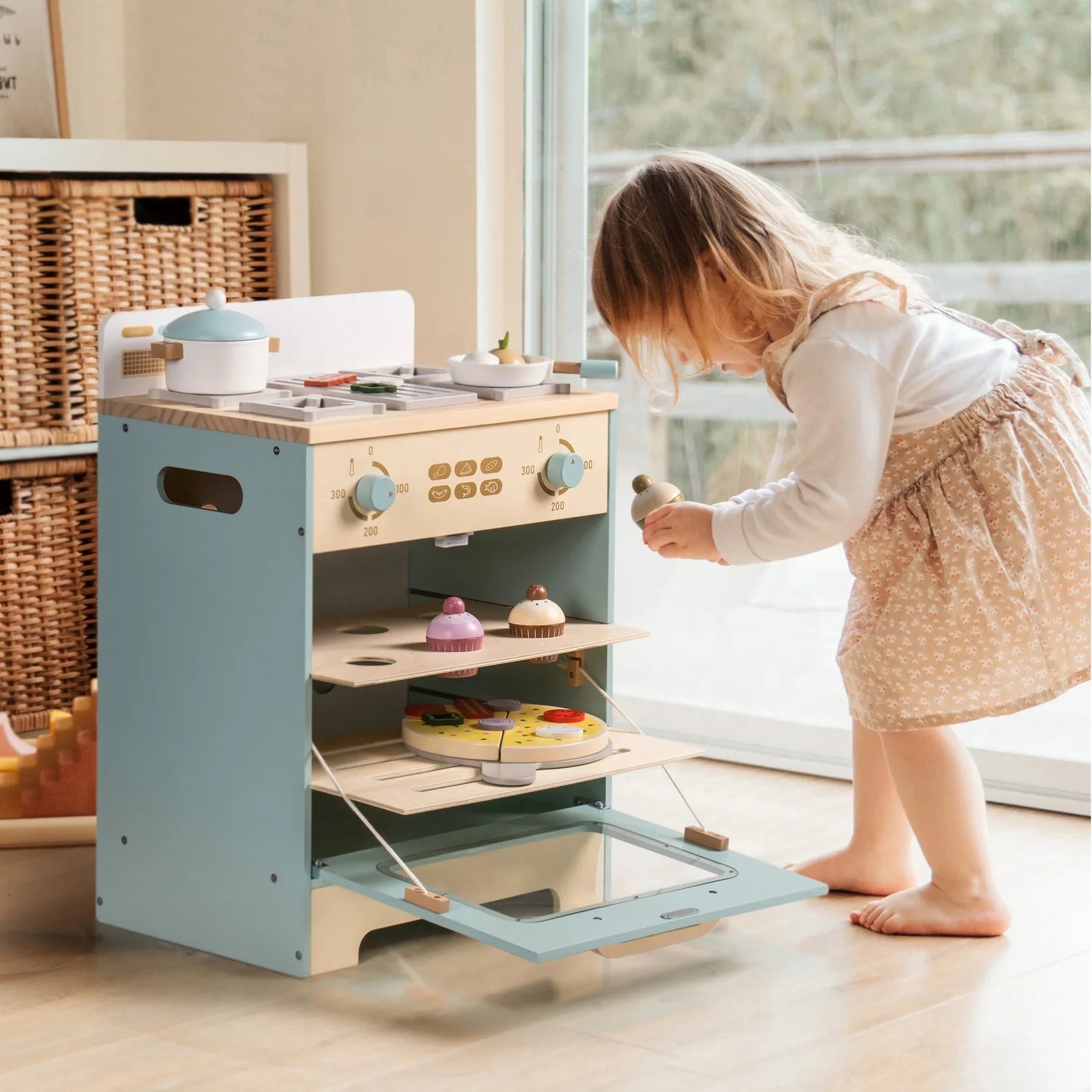 Robotime Robud Wooden Kitchen Washer Playset For Kids Blue