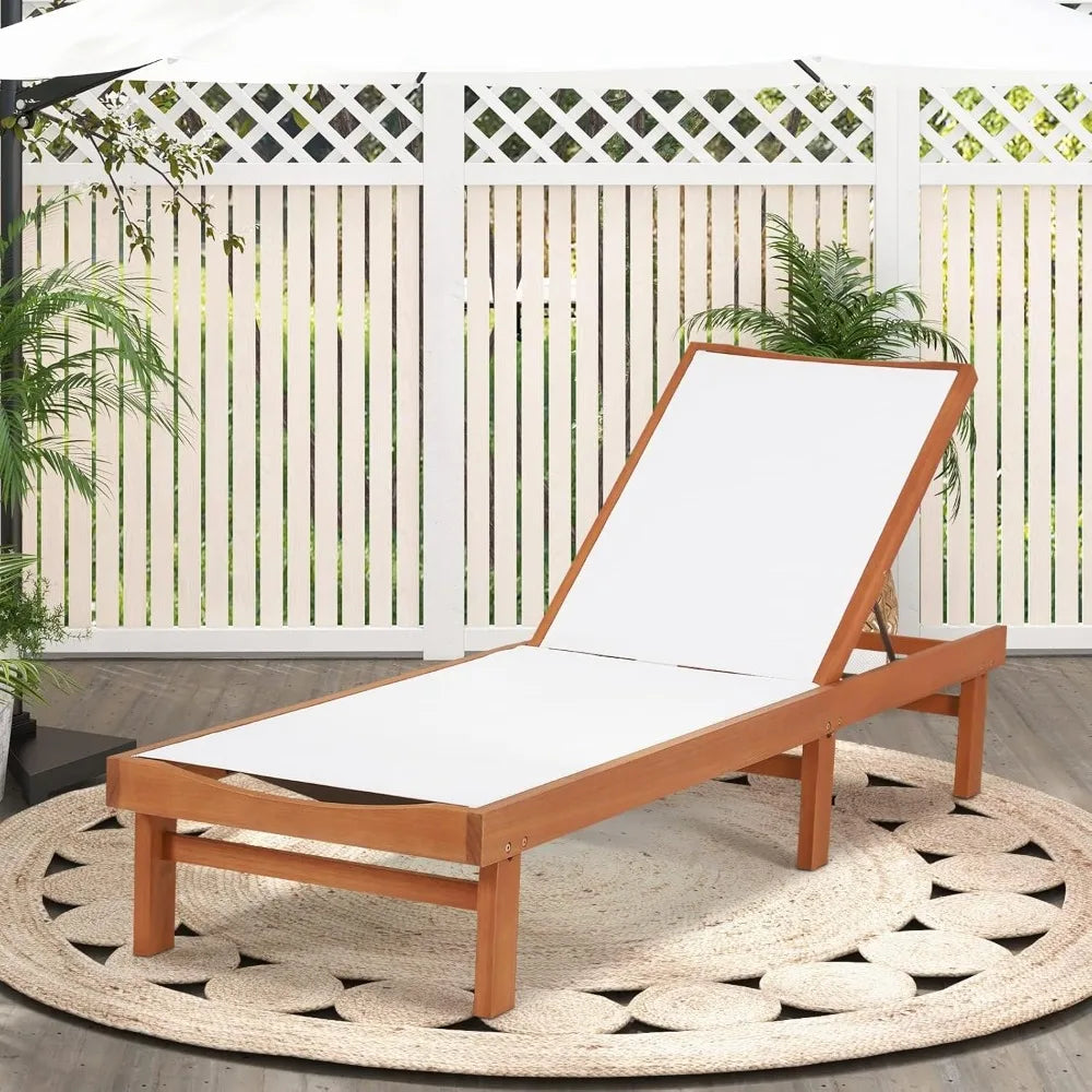 Outdoor Wooden Lounge Chair 5 Position Patio Recliner Chaise Lounge Tanning Chair for Backyard Poolside